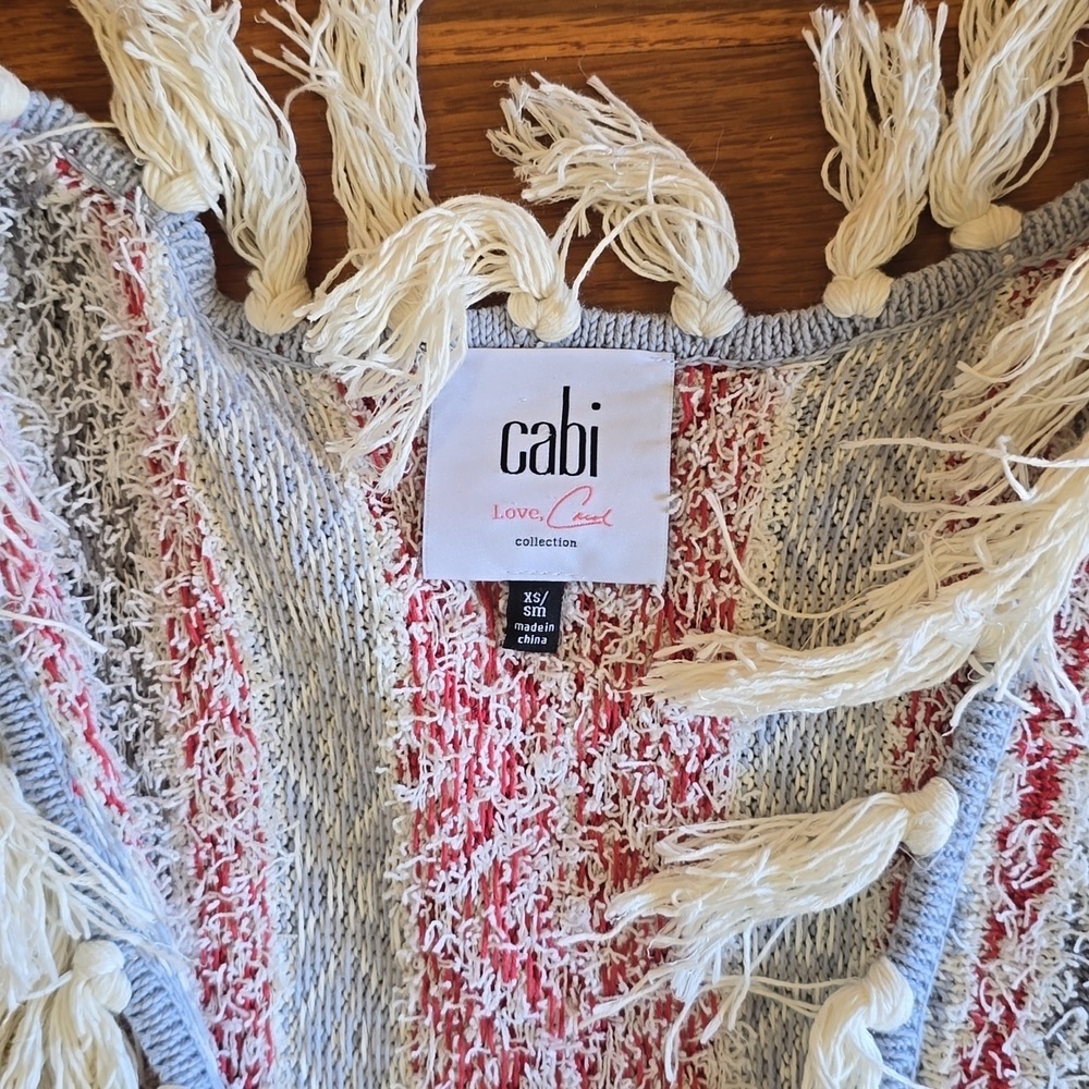 CAbi Siesta Multicolor Fringe Open Front Cardigan Boho Poncho Size XS/S - Picture 12 of 15